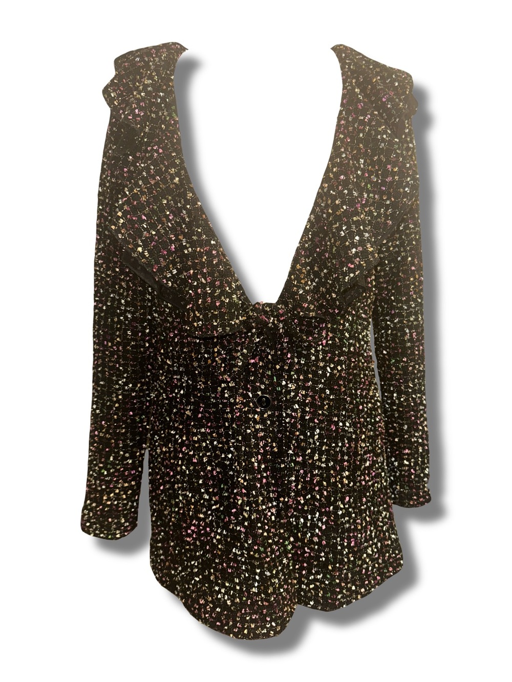 Y2K Textured Knit Ruffle Collar Cardigan